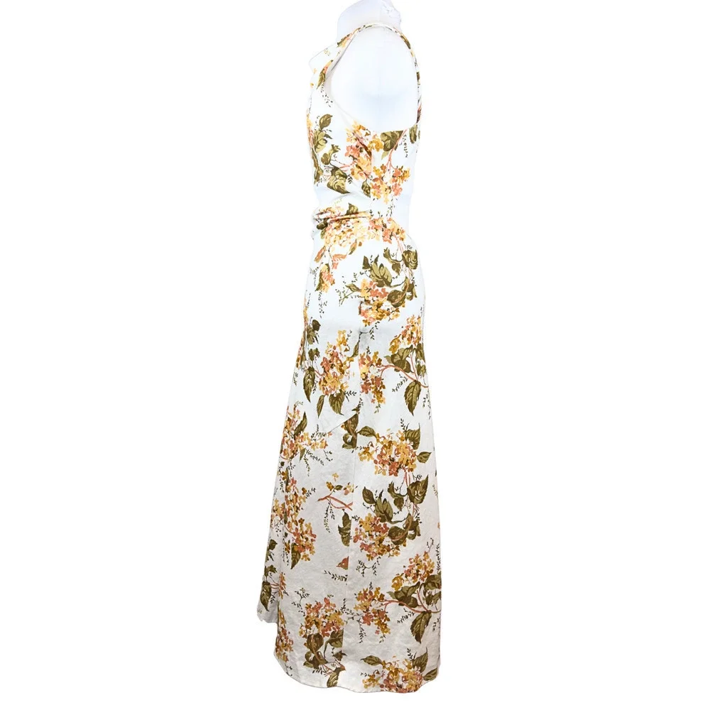 NWT Reformation Maxi Dress White Yellow Floral Cassette‎ Cross Back Draped 10 - Picture 5 of 10